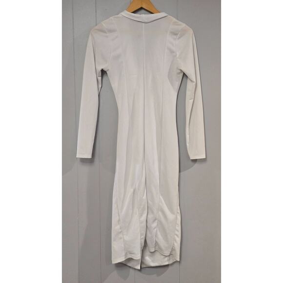 White Long Sleeve Wrap Midi Dress Bodycon Blazer Gold Buttons Dress Size US 4 - Picture 3 of 11